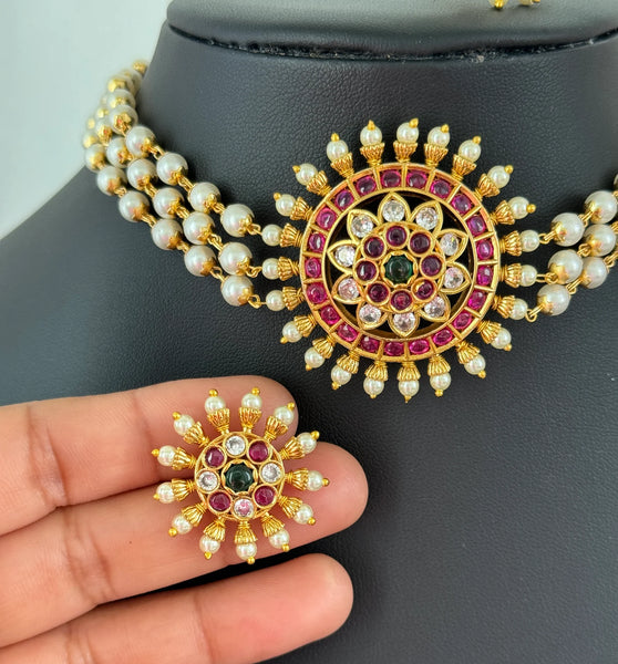 Antique Rajwadi Gold Pearl Choker Set