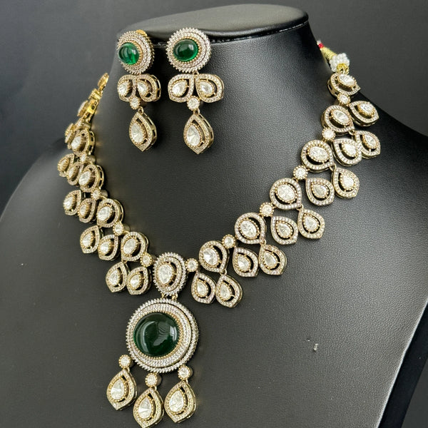 Green Victorian moissanite polki Necklace,Sabyasachi Necklace