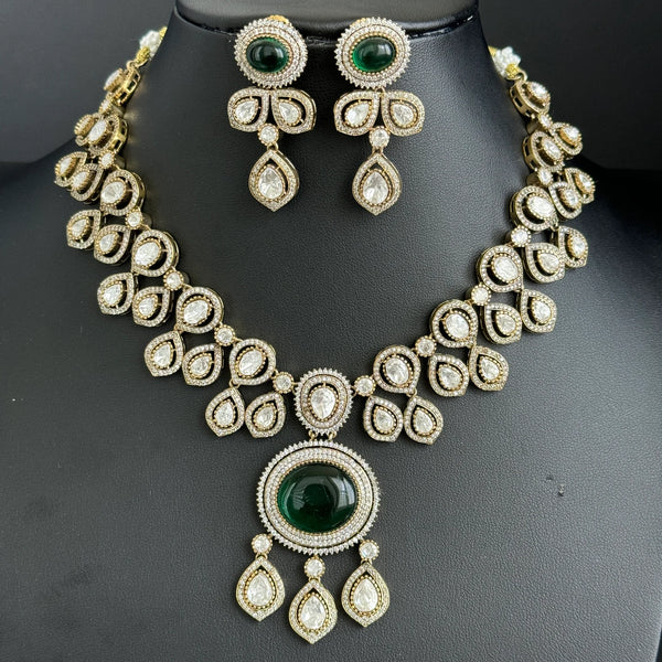 Green Victorian moissanite polki Necklace,Sabyasachi Necklace