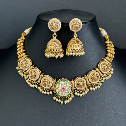 Ruby Green Gold Polki Kundan choker Antique necklace