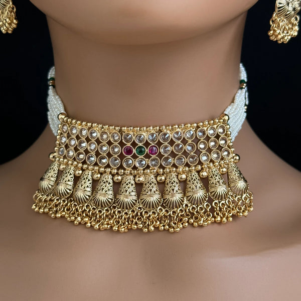 RubyGreen gold Polki Kundan choker Antique necklace and Earring Set