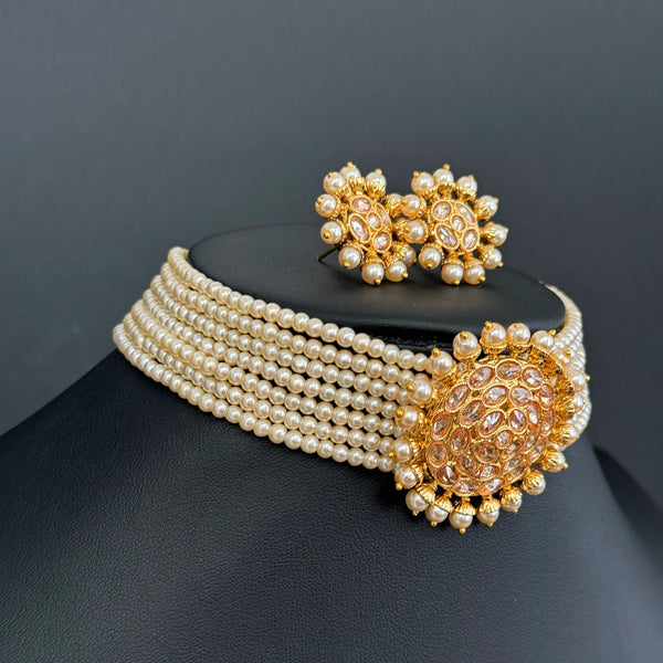 Pearl Polki Kundan Choker Necklace and Earring Set