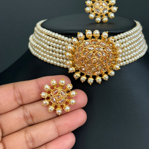 Pearl Polki Kundan Choker Necklace and Earring Set