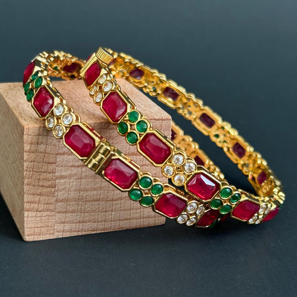 Ruby Green Kemp Stones Kada South Indian Bangles