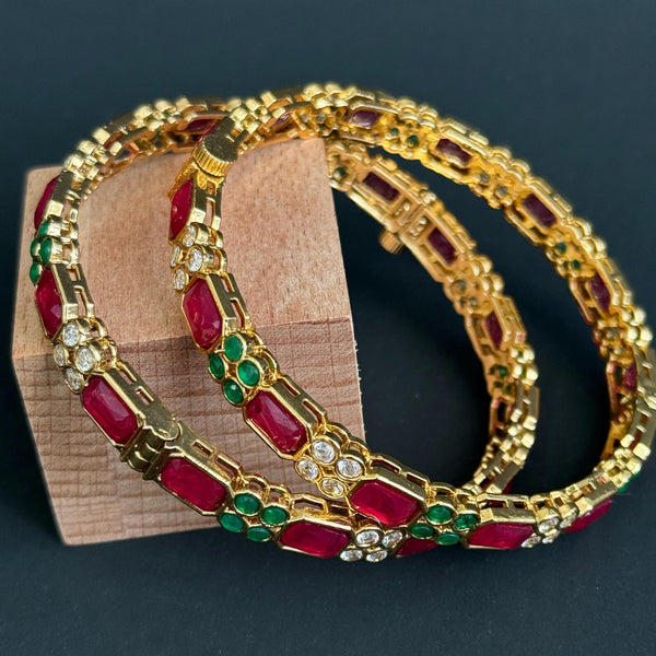 Ruby Green Kemp Stones Kada South Indian Bangles