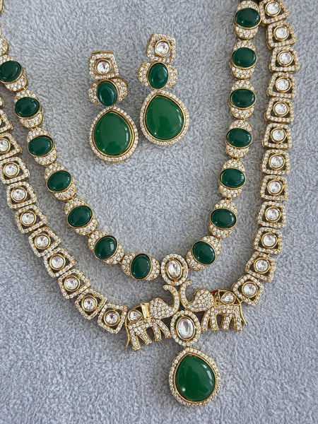 Green Victorian Moissanite Polki CZ Diamond Layered Necklace