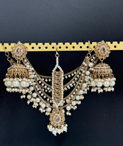 Antique Polki Kundan Tikka w/Earring Set