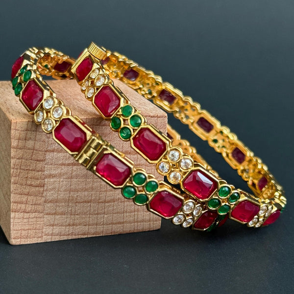 Ruby Green Kemp Stones Kada South Indian Bangles