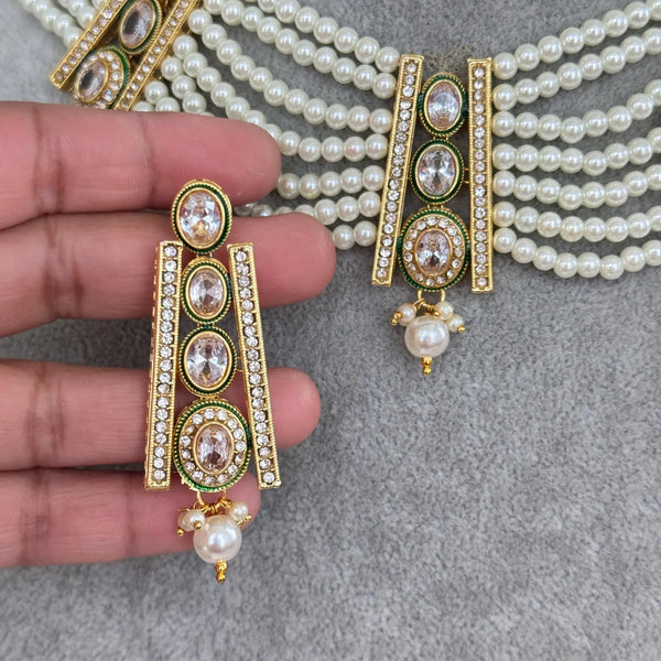 White Meenakari uncut kundan Cz Pearl Choker necklace