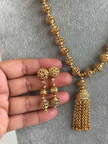 Antique Matar Mala Necklace with Earrings with Gold Plating