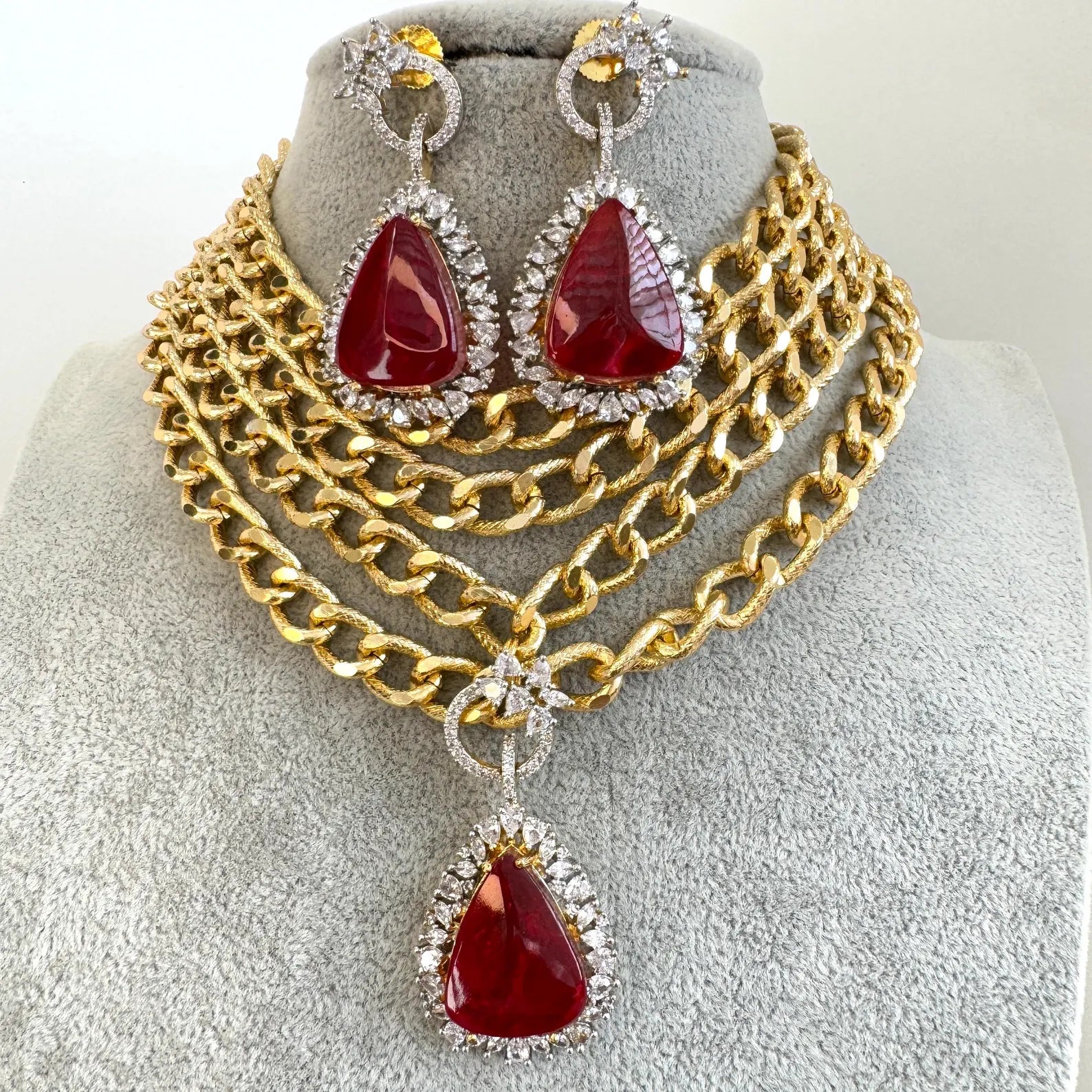 Victorian Ruby Doublet Statement Choker Necklace