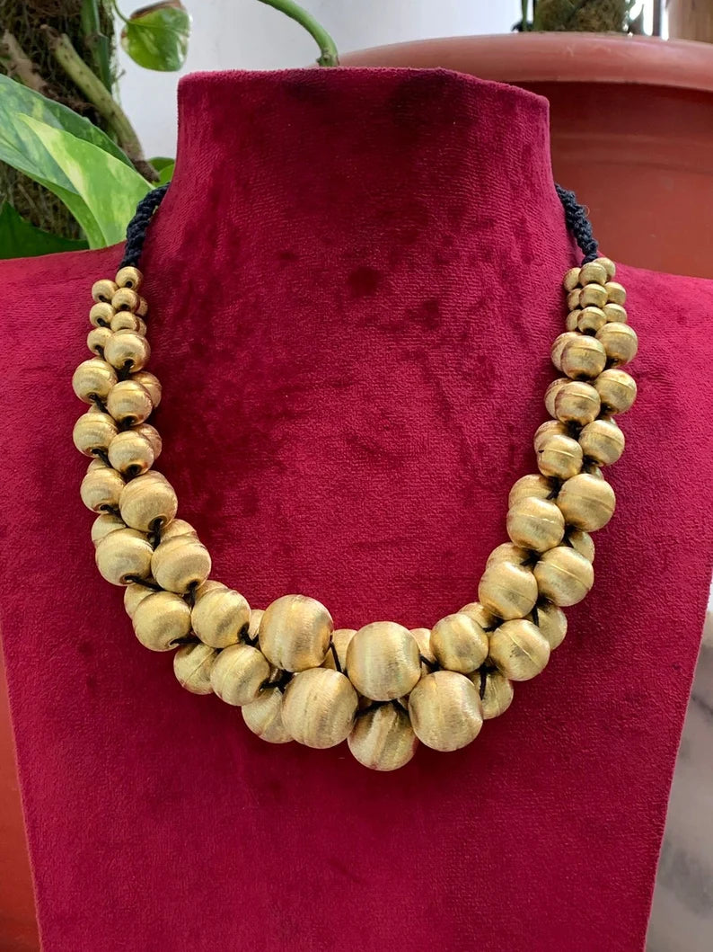 Golden Beaded Ball Necklace Mala