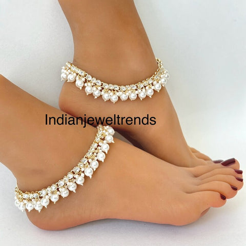 Polki Gold Plated Anklet Pair