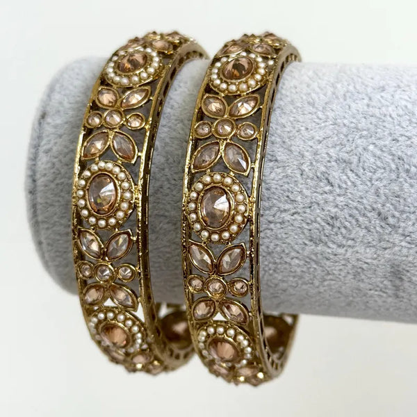 Pair of Polki Pearl Kundan antique dull gold finish Bangles Pair