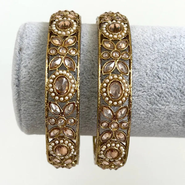 Pair of Polki Pearl Kundan antique dull gold finish Bangles Pair