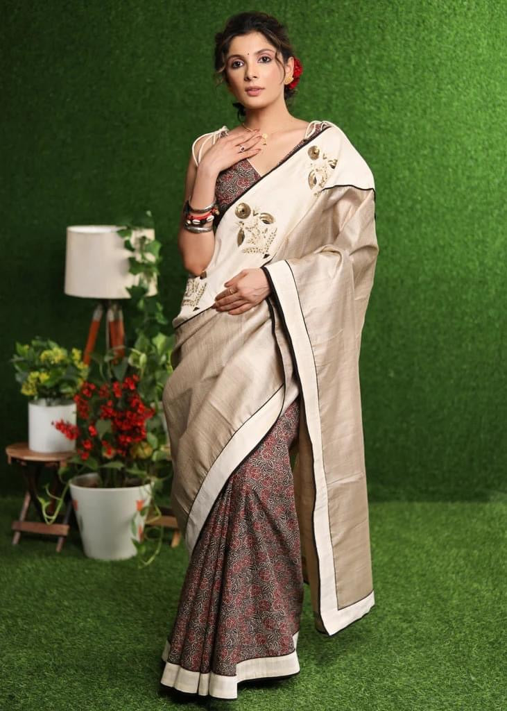 Buy Pink Chanderi Zabeen Pre-draped Ruffle Saree With Pintucked Blouse For  Women by Seema Nanda Online at Aza Fashions.