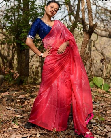 Gorgeous Pink Saree With Elegant Zari Detailing