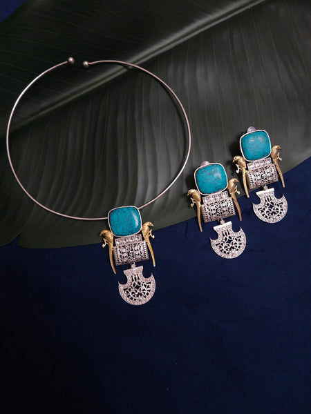 Dual Tone Hasli Necklace and Earring set