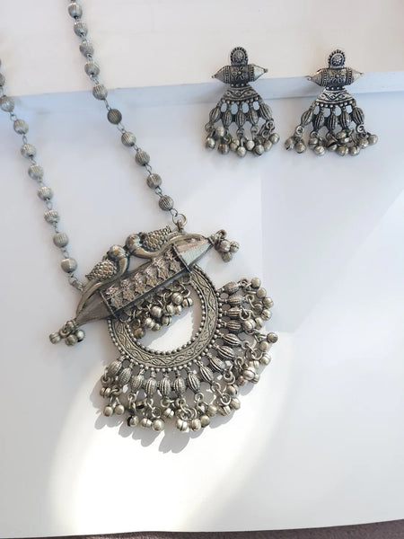 Black Metal Oxidized Necklace and Earring set