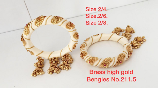 Brass high gold Bengali Bangles with Jhumkas