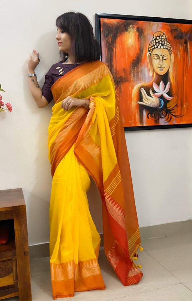 Buy Red & Yellow Sarees for Women by GRIVA DESIGNER Online | Ajio.com