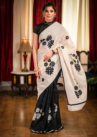 BENGAL HANDLOOM COTTON SAREE WITH APPLIC WORK