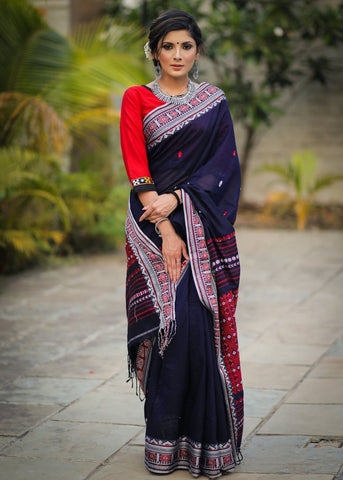 BLUE BENGAL HANDLOOM KHADI COTTON DHANIKHALI SAREE