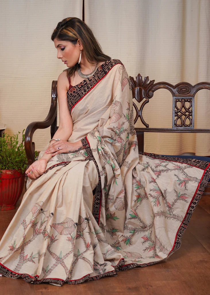 Buy Festival Wear Beige Weaving Work Cotton Saree Online From Surat  Wholesale Shop.