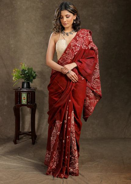 RED MUL COTTON HAND BATIK SAREE