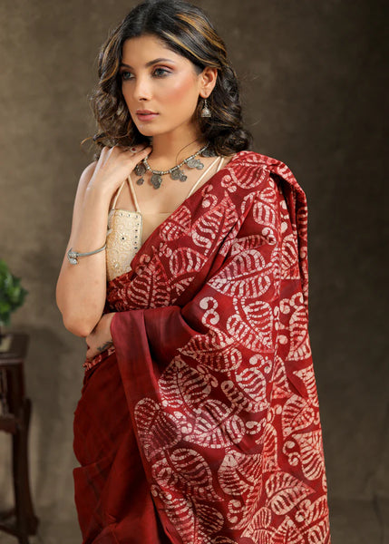 RED MUL COTTON HAND BATIK SAREE