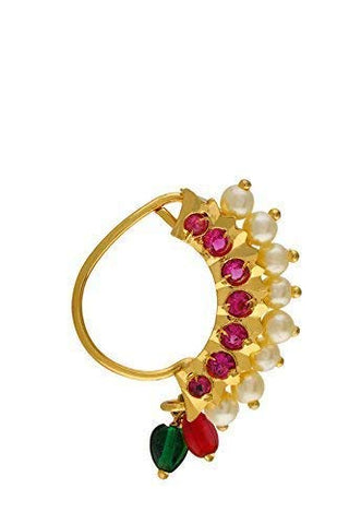 Traditional Maharashtrian Nath Multicolour Gold Plated Without Piercing Press or Clip on Type Nose Ring Pin