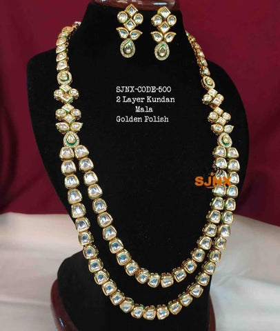 Two Strand High Quality Kundan Necklace Set with Earrings