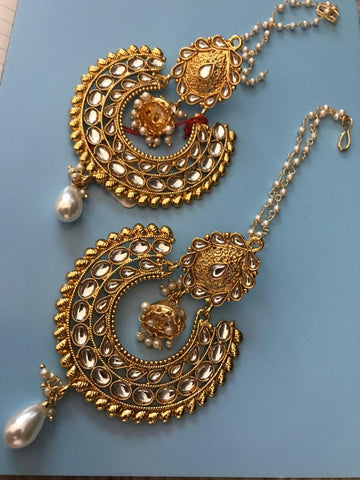 Gold Plated Big Chandbali Kundan Earrings