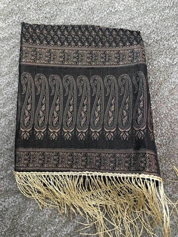 Black and Gold Handloom Banarasi Silk Pure Stole with Golden Zari Work