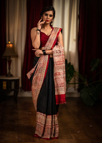 BLACK PURE SILK BISHNUPURI SAREE WITH EXCLUSIVE DESIGNER MOTIFS