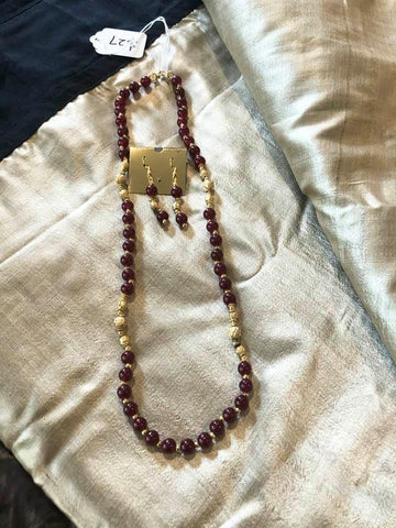 Maroon Gold Plated Necklace Set with Earrings