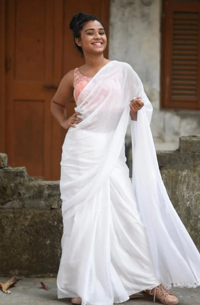 Pure White Cotton Saree