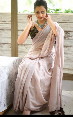 Faded Brown Mul & Modal Saree