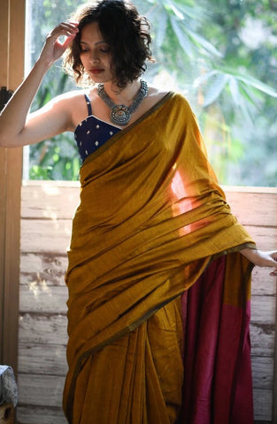 Gold & Pink Cotton Acrylic Saree