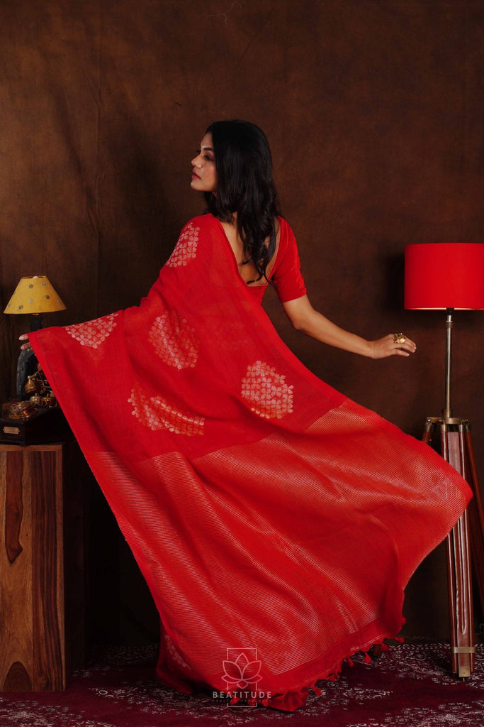 Blue Jamdani Pure Linen Sarees Get Extra 10% Discount on All Prepaid T –  Dailybuyys