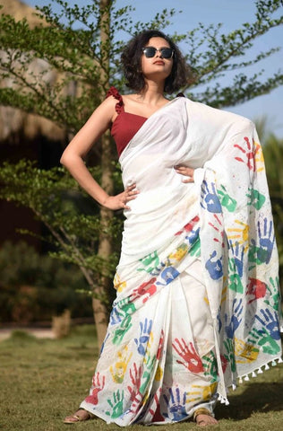 White Modal & Cotton Saree