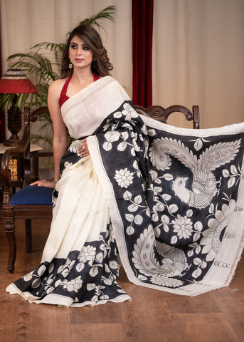 PURE SILK KALAMKARI DESIGN PRINTED SAREE