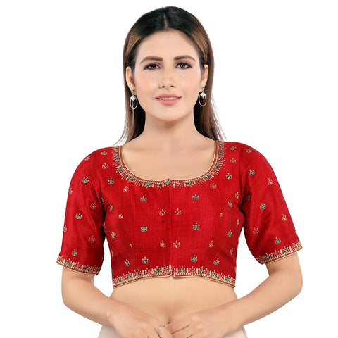 Red Mulberry Silk Vamas Readymade Blouse