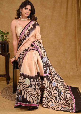 CREAM TUSSAR SILK BATIK SAREE