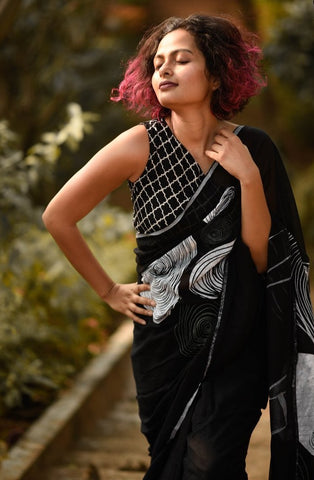 Black Mul Cotton Saree