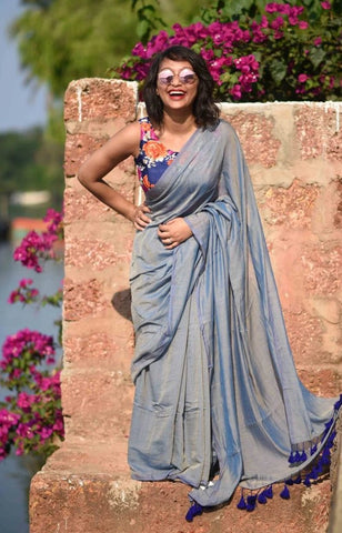 Suave Blue Mul & Modal Saree