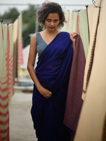 Blue & Lavender Cotton Acrylic Saree