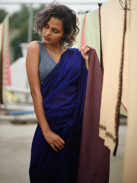 Blue & Lavender Cotton Acrylic Saree