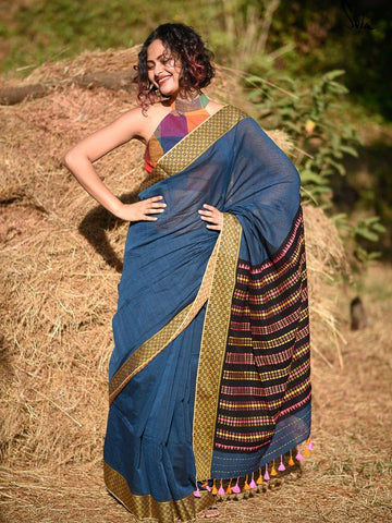 Blue Handloom Cotton Saree