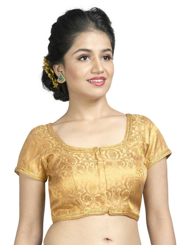 Vamas Gold Short Sleeve self Design Front Open Ready Made Blouse